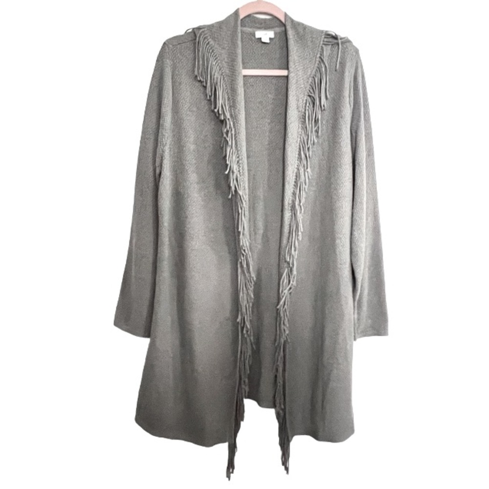 J Jill Gray Knit Fringe Sweater Cardigan Cotton
Blend Long Women’s Size L